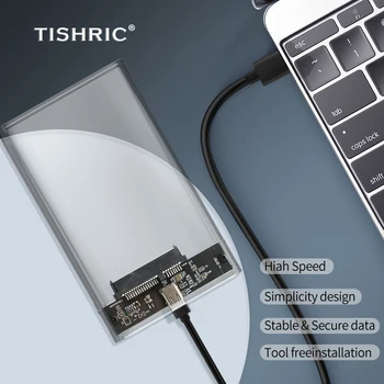 TISHRIC Skaidrus HDD Atveju Kietojo Disko Dėžutė HDD Talpyklos 2.5 SATA Į USB 3.0 Tipas-C USB 3.1 Išorinį Kietąjį Diską Talpyklos