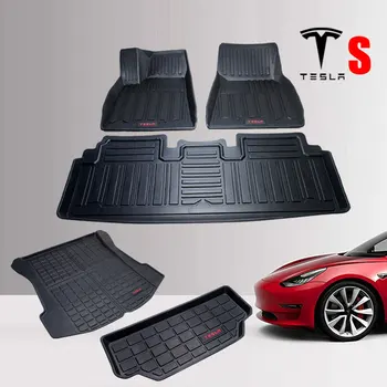 TPO Guminiai automobilių kilimėliai Skrynios kilimėlis Tesla Model S-2018 M. 2019 M., Automobilių reikmenys Visoms Oro sąlygoms atsparus Vandeniui koja grindų kilimėliai