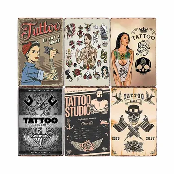 Tatuiruočių Meno Studija Tapyba Europos Retro Stiliaus Ketaus Pasirašyti Metalo Skardos Pasirašyti Tatuiruotė Parduotuvė Namų Sienų Lipdukų Dekoras Iš Skardos Plokštelės