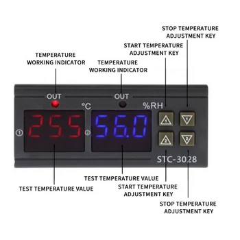 Termometras STC-3028 Skaitmeninis Temperatūros ir Drėgmės Reguliatorius Šaldytuvas Mikrokompiuteris Termometru ir Drėgmės Reguliatorius