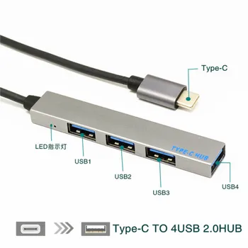 Tipas-C 4 USB HUB Expander-Ultra Plonas Mini Nešiojamieji 4-Port USB 3.0 Hub USB C HUB C Tipo STEBULĖS Ethernet Adapter
