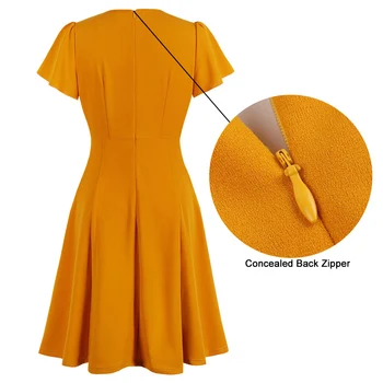 Tonval Derliaus peteliškė ant Kaklo Aukštos Juosmens Orange Moterų Suknelė Office Lady Elegantiškas, Tinka ir Išlyginimo Darbai Kieto Suknelės