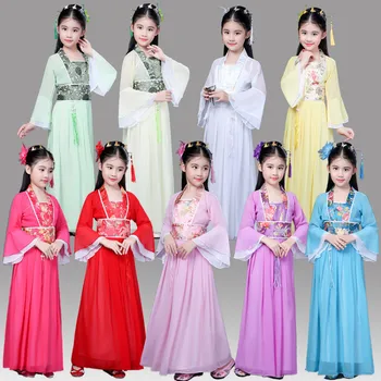 Tradicinis kinų hanfu suknelė vaikų drabužių liaudies šokių mergaičių senovės kinų operos han tang dinastijos ming kostiumas vaikams vaikas