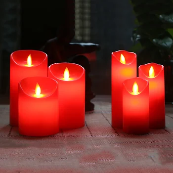 Tradicinės Raudonos Žvakės Padarė Parafinas, FlameLess Led Žvakė Vestuvės, Gimtadienis, Kalėdos, Namų Dekoro, Naktį Žibintai