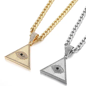 Trikampis Egipto Piramidės Karoliai&Pakabukas su kubos grandinės Lediniame Iš Illuminati Blogio Akis Horo Hip-Hop papuošalai