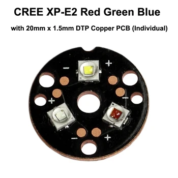 Triple Cree XP-E2 Raudona Žalia Mėlyna LED Spinduolis su 20mm x 1,5 mm DTP Vario PCB (Individualiai), w/ optika