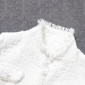 Tvido švarkas Baltos Perlamutro inkrustacijos kišenėje 2020 m. rudens /žiemos moterų striukė, naujo slim lieknėjimo tvido ponios striukė kailis