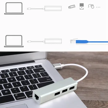 USB 3.0 Gigabit Ethernet Adapteris Su 3 Port Hub su RJ45 Lan Tinklo Prievadą Kortelės Windows XP, 7 8/Mac OS Adapteris Eteryje USB QJY99