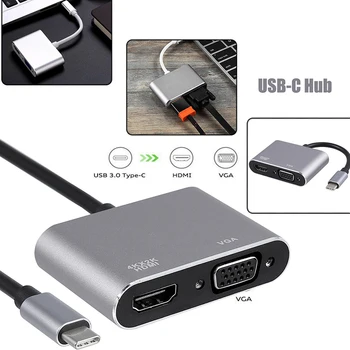 USB 3.1 C Tipo VGA Multiport Adapteris USB C Iki HDMI 4K UHD Konverteris Port HUB