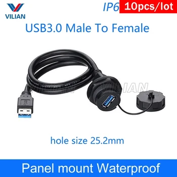 USB Vandeniui jungtis USB2.0 3.0 Panel Mount IP67 atsparus Vandeniui Kabelis 1m USB Lizdas, Vyrų ir Moterų ilgintuvas kabeliai 10units