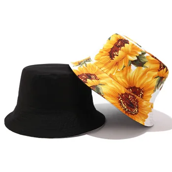 Unisex Kibiro Kepurę 3D saulėgrąžų dvipusis žvejys skrybėlę moteriškos tendencija spausdinimo baseino skrybėlę vasarą, lauke, saulės, skrybėlę