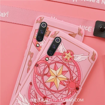 Už xiaomi mi9 8 Magišką ratą atveju mielas animacinių filmų rožinė mergaitė telefono dangtelis Xiaomi CC9E 9 8se 6X 5X sakura +ilgas dirželis