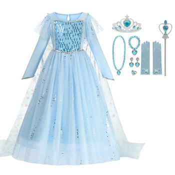 VOGUEON Sniego Karalienė Mergina Dress Elsa Suknelės Vaikams Blizgančiais Išgalvotas Elza Cosplay Kostiumas Vaikams Helovinas Šalis Princesė Vestido