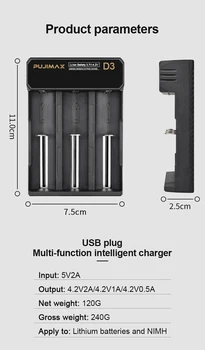 VOXLINK 18650 baterijos kroviklis 3slots USB laidas, greito įkrovimo 26650 21700 14500 26500 22650 Li-ion Įkraunama Baterija įkroviklis
