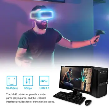 VR Priedai Oculus Quest 1/2 Nuorodą VR Ausines Duomenų Eilutė Įkrovimo Kabelis USB C Tipo Duomenų Perdavimo USB-A Tipo C Kabelio, 5m