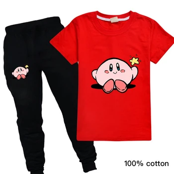 Vaikai Kirby Print T-shirt Grafikos ir Kelnes 2VNT Vaikai Mados Kawaii Girl Berniukas Harajuku Stilius Vaikai Boutique Drabužių Didmeninės