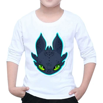 Vaikai Toothless Naktį Fury T-shirt 3D Spausdinimo Šluostės White Boys ilgomis Rankovėmis Viršūnes Gyvūnų Tee kūdikio marškinėlius Y35-1