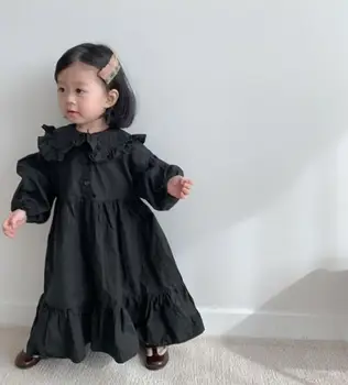 Vaikams Apsirengti Rudenį 2020 M. Vaikams Nešioti Mergaitės-line Juodos Suknelės Medvilnės Skalbiniai ilgomis Rankovėmis Princesė Suknelė
