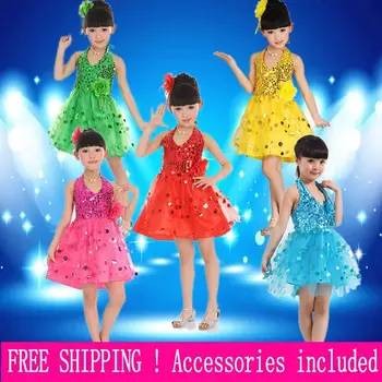 Vaikų Dienos Dancewear šiuolaikinių mergaičių rezultatų drabužiai Vaikams scenoje dėvėti blizgučiais Apynasrio Suknelė 3T-11Y