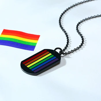 Vaivorykštė LGBT Gėjų Dog Tag Karinės Karoliai Pakabukas Vyrų Moteris Nerūdijančio Plieno Grandinės Juvelyrikos BFF Dovana