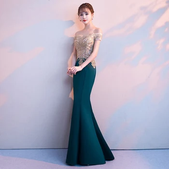 Vakarinę Suknelę Valtis Kaklo China Siuvinėjimo Chalatas De Soiree Moterys Šalis Suknelės Nuo Peties Elegantiškas Oficialią Chalatai 2019 F115