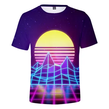 Vaporwave Saulėlydžio 3D full Atspausdinta marškinėliai Mados Harajuku Streetwear marškinėlius (t-shirt, Vaikams, Vyrams, Moterims, Hip-Hop t marškinėliai Tee Drabužiai