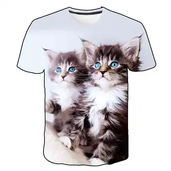 Vasaros Juokinga 3D Atspausdintas Gyvūnų Kačių Vaikų marškinėliai trumpomis Rankovėmis Vaikams, Cartoon berniukas/mergaitė, marškinėlius, Kostiumą Drabužių Vaikams Tees