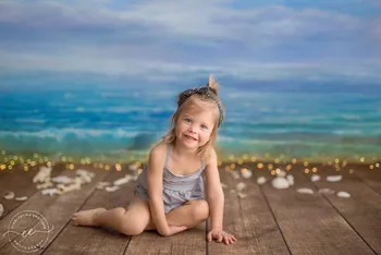 Vasaros Paplūdimio Fone Mėlynas Dangus Ir Balti Debesys Fotografijos Backdrops Naujagimiui Vaikai Sluoksnių fotostudija