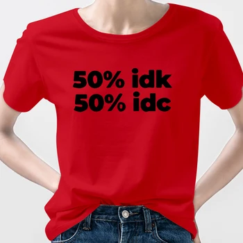 Vasaros Viršūnes Moterų 2021 T-shirt Femme 50% Fajnie 50% Idc Laišką korėjos Marškinėlius Derliaus Harajuku Trumpas Rankovės Negabaritinių Hip-Hop