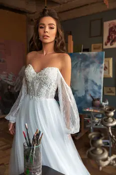 Verngo Princesė Dress 2020 Vestuvių Suknelė Iliuzija Nėrinių Iškirpte Reljefiniai Rankovės Linijos, Paplūdimio Vestuvių Suknelė Boho Suknelė Elegantiškas Bride
