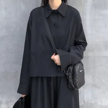 Vientisos spalvos juoda palaidinė marškinėliai ilgomis rankovėmis palaidinė rudenį, pavasarį moterys ilgomis rankovėmis viršūnes 2020 m. (X1119)