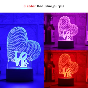 Vieną Širdį 3D Lempos Kūrybinės 3 Spalvų Naktį Žibintai Naujovė Iliuzija Naktį Lempos Iliuzija Stalo Lempa Namų Dekoratyvinės Šviesos