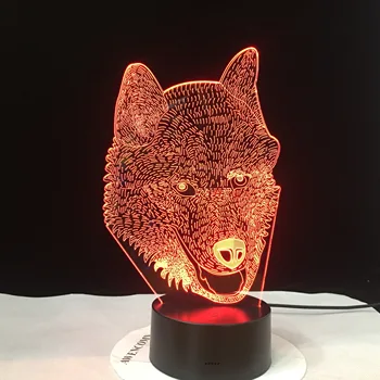 Vilkas Tipas Nuostabi 3D LED Lempos Haskių Šunų LED Naktį Žibintai su 7 Spalvų Magišką Skydą 3D optinė iliuzija LED šviesos Dropshipping