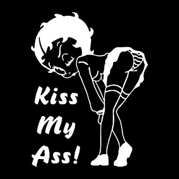 Volkrays Kūrybos Automobilių Lipdukas Betty Boop Kiss My Ass, Galinis Stiklas Priedai Atspindintis Vandeniui Vinilo Decal,16cm*10cm