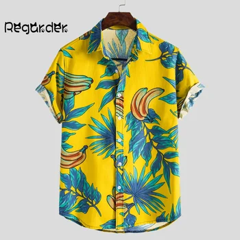 Vyrai Medvilnės Patalynė Trumpas Rankovės Atsitiktinis Vasaros Etninės Spausdinti Atostogų Atostogų Havajų Paplūdimys Marškinėliai Plius dydis Chemise Homme#g3