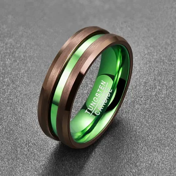 Vyriški žiedas electroplated ruda žalia viduryje groove volframo plieno žiedas Vestuvinis Žiedas Papuošalai, Aksesuarai