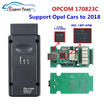 Vėliau OP COM 2018 170823C Opel CAN MAGISTRALĖS Automobilių OPCOM 1.95 Real PIC18F458 FTDI FT232RL Mikroschema OBD2 Auto Scanner