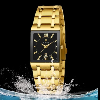 WWOOR Luxury Gold Black Žiūrėti Moterų Mados Aikštė Kvarco Žiūrėti Ponios Suknelė Rankiniai Laikrodžiai Top Brand Sporto Laikrodis reloj mujer