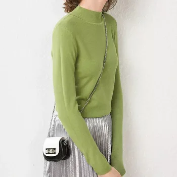 WYWAN moterų Megztinis 2020 m. pavasarį naujas korėjiečių versija džemperis moterims pusę aukšta apykakle ilgomis rankovėmis, žemiausią marškinėliai džemperis moterims