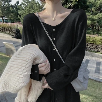 Whcw Cgdsr Negabaritinių Korėjos Stiliaus Megztinis Suknelė Moterims, Elegantiškas Megztinis 2020 Megzti Rudens Žiemos Kietas Storas Megztinis, Vintage Naujas