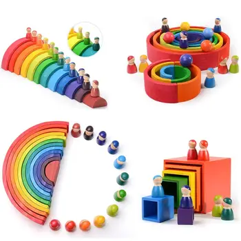 XIHATOY Vaivorykštė Blokų, Mediniai Žaislai Vaikams Didelės Kūrybos Vaivorykštė Blokai 12pcs Montessori Ugdymo Spalvingas Žaislas Rinkinys