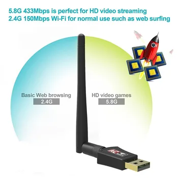 YKSTAR TV Stick Wifi Adapter USB Dual Band 600Mbps 5/2.4 Ghz Antena LAN Dongle for Windows XP Win 7 8 10 