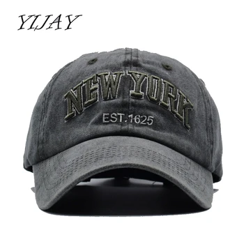 Yijay smėlio išplauti medvilnės beisbolo kepuraitę kepurės moterims, vyrams, derliaus tėtis skrybėlės, NEW YORK siuvinėjimo raštą, lauko sporto kepurės