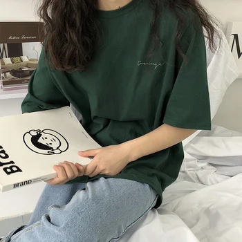 YouGeMan 2020 metų Vasaros Laisvalaikio Moteriški T Shirts korėjos Stiliaus Ulzzang Derliaus Laiškas Išspausdintas Trumpas Rankovės marškinėliai Viršų Moteriška Apranga