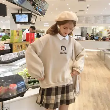 ZITY Netikrą dviejų dalių negabaritinių moterų palaidinukė plius dydis korėjos stiliaus hoodie Atsitiktinis Puloveriai prarasti harajuku drabužių streetwear