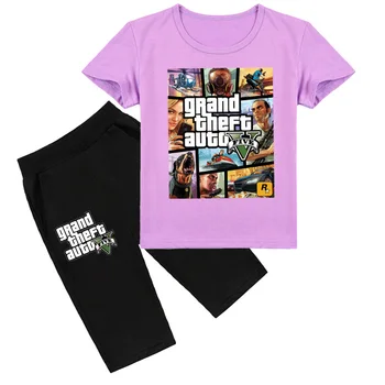 Z&Y 2-16Y Vasaros Grand Theft Auto Žaidimo GTA 5 T Marškinėliai, Šortai 2vnt Rinkinys Vaikams Laisvalaikio Kostiumas Kūdikių Berniukų Sportsuit Merginos Veikia Komplektai
