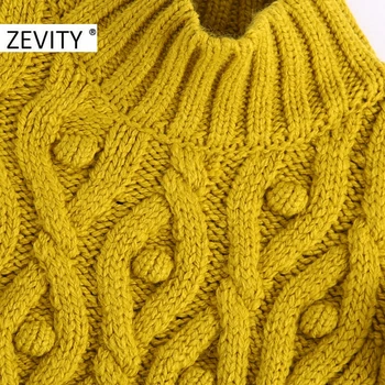 Zevity Naujas Moterų Mados Kamuolys Appliques Twist Mezgimo Megztinis Lady Agaro Nėrinių Rankovių Atsitiktinis Slim Vest Puloveriai Viršūnes S420