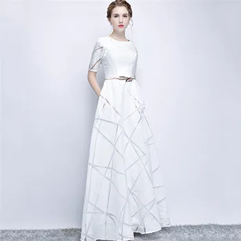Šalis Suknelė Moterims, Baltos, Pilkos spalvos Dryžuotas XS-3XL Plius Dydis 2020 Naujas Mados Slim Kilnus, Elegantiškas Priimančiosios Maxi Suknelė Vestidos Feminina JD77