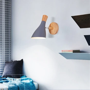 Šiaurės medžio masyvo miegamojo sienos šviesos modernus minimalistinio macaron LED sienos lempos kūrybos kambarį patalpų apšvietimo, sienų dekoras