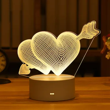 Širdis Myli Akrilo 3D Naktį Šviesos USB 